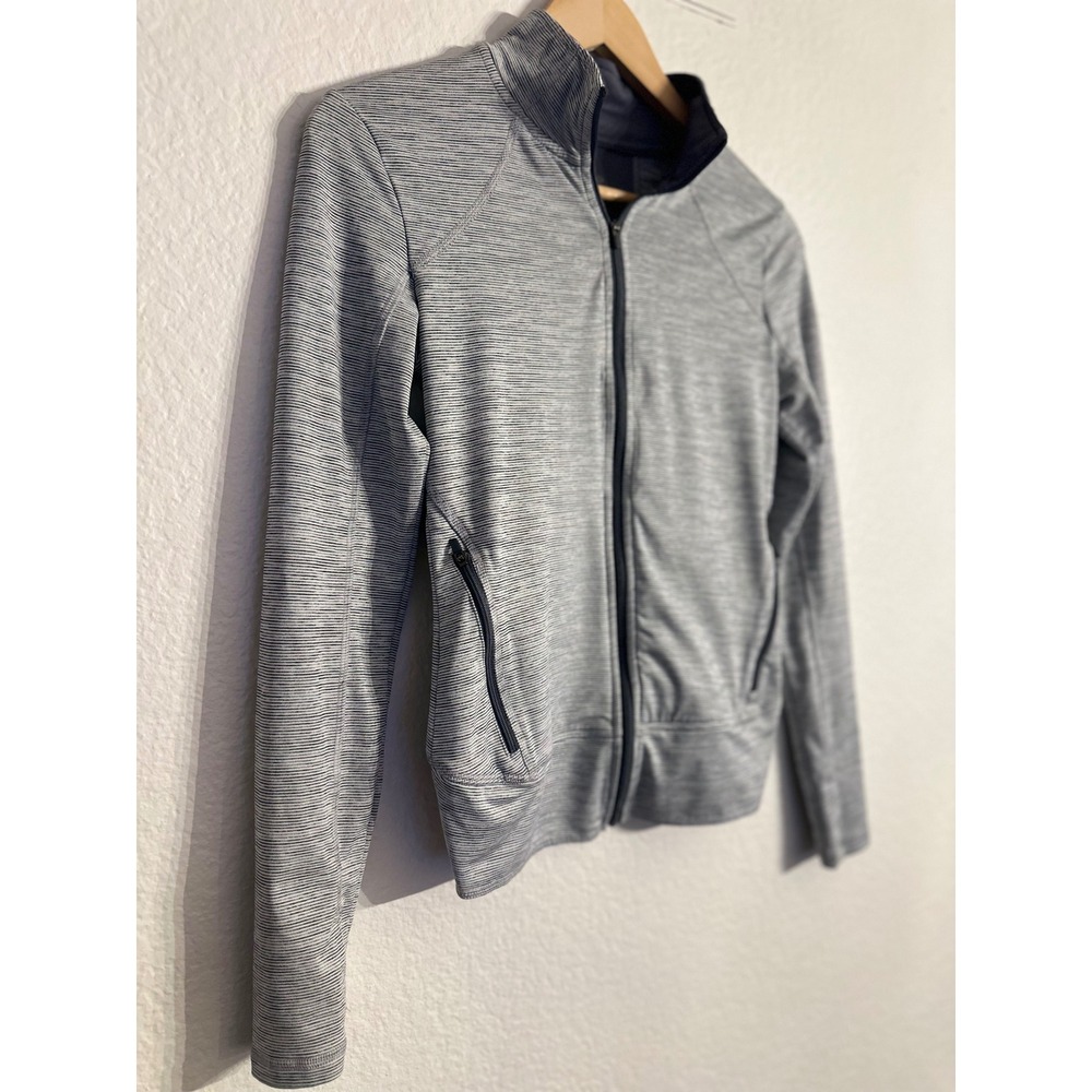Champion C9 Duo Dry Womens XS Full Zip Striped Athletic Jacket Grey Thumbholes - Picture 3 of 14